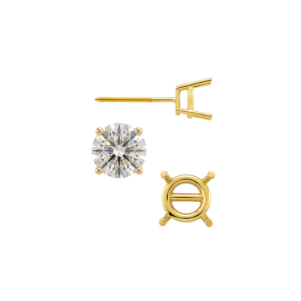 Round Four Prong Standard Weight Basket Earrings with Screw Post