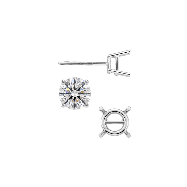Round Four Prong Standard Weight Basket Earrings with Screw Post