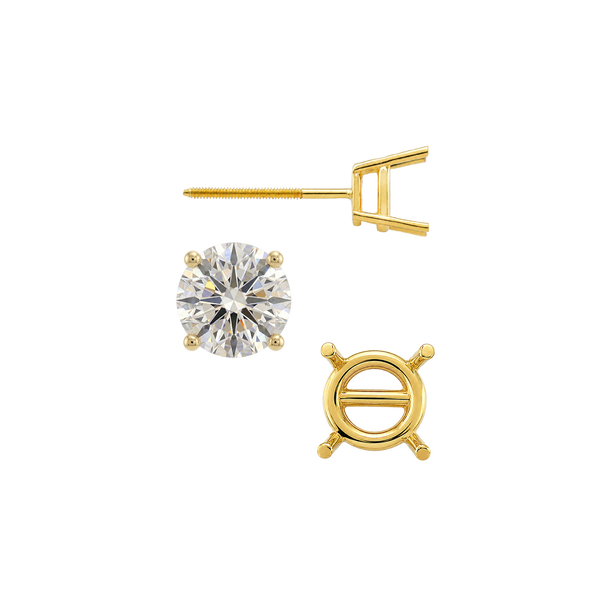 Round Four Prong Standard Weight Basket Earrings with Screw Post
