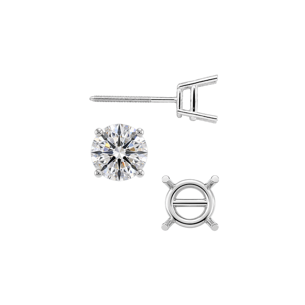 Round Four Prong Standard Weight Basket Earrings with Screw Post