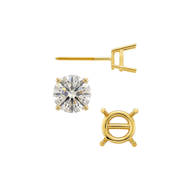 Round Four Prong Standard Weight Basket Earrings with Screw Post