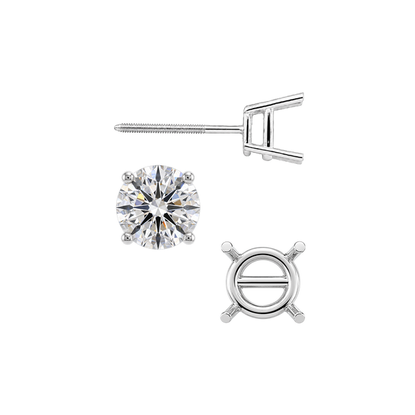 Round Four Prong Standard Weight Basket Earrings with Screw Post