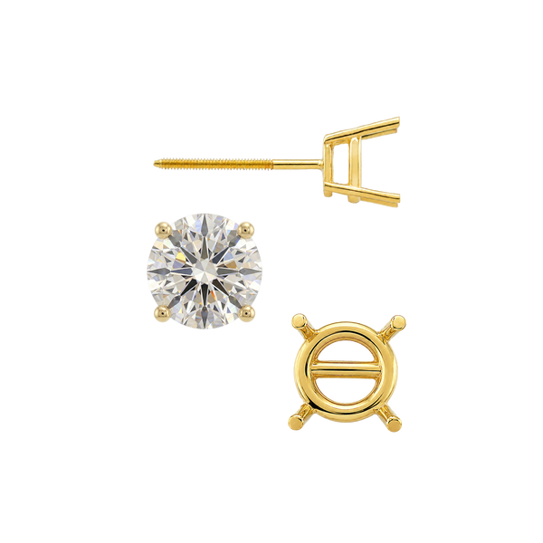 Round Four Prong Standard Weight Basket Earrings with Screw Post