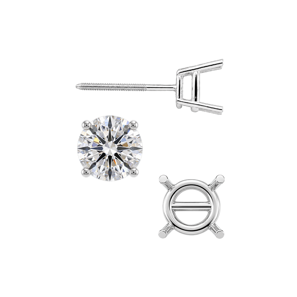 Round Four Prong Standard Weight Basket Earrings with Screw Post