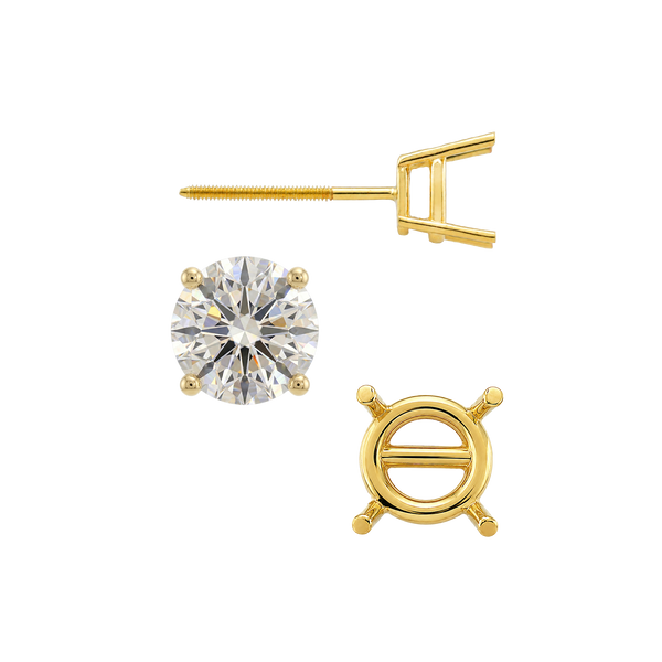 Round Four Prong Standard Weight Basket Earrings with Screw Post