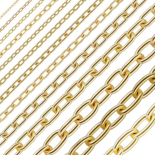 Bulk / Spooled Elongated Cable Chain in 14K & 18K Yellow Gold (0.85 mm - 5.90 mm)