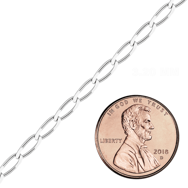 Bulk / Spooled Elongated Curb Chain in Sterling Silver (1.80 mm - 11.70 mm)