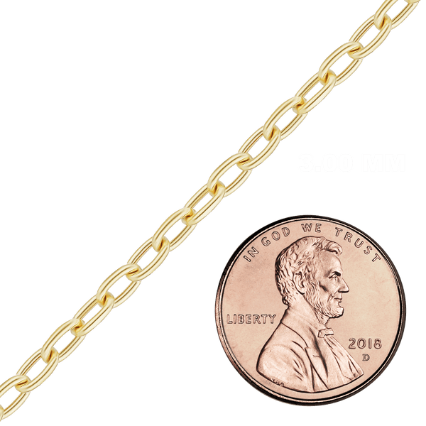 Bulk / Spooled Elongated Semi-Solid Cable Chain in 14K & 18K Yellow Gold (1.00 mm - 5.80 mm)