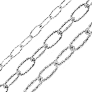 Bulk / Spooled Elongated Textured Cable Chain in Sterling Silver (2.70 mm - 4.40 mm)