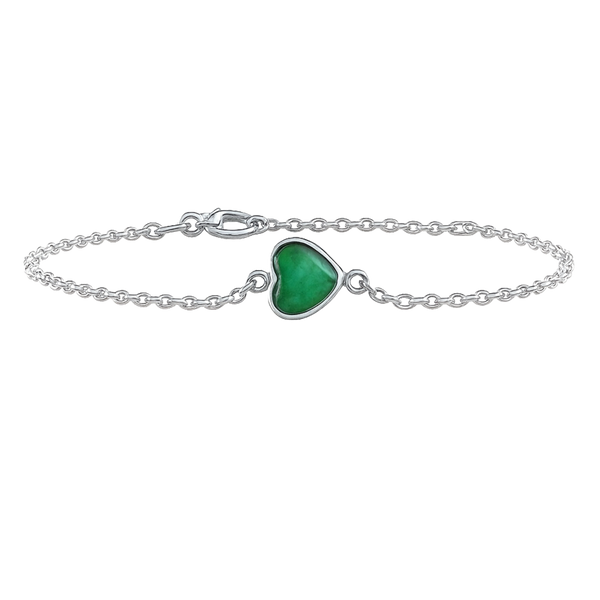Diamond or Gemstone Heart Bezel Charm in 14K White Diamond Cut Cable Bracelet