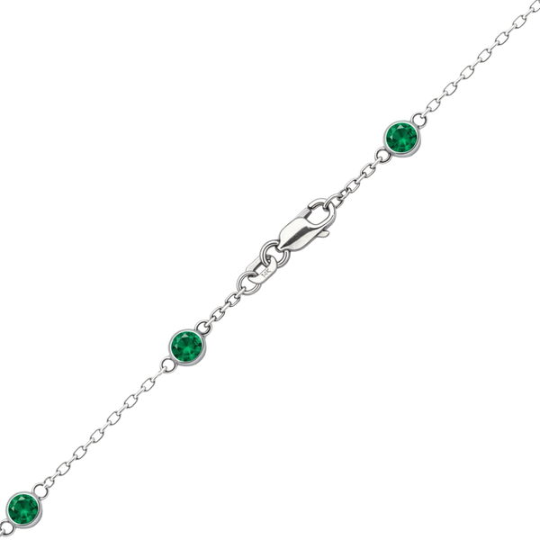 Finished Diamond by the Yard Cable Chain Necklace in 14K White Gold with Emerald Stones