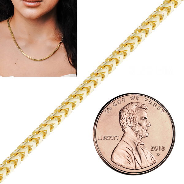 Bulk / Spooled Franco Foxtail Chain in 14K Yellow Gold (1.25 mm - 3.20 mm)
