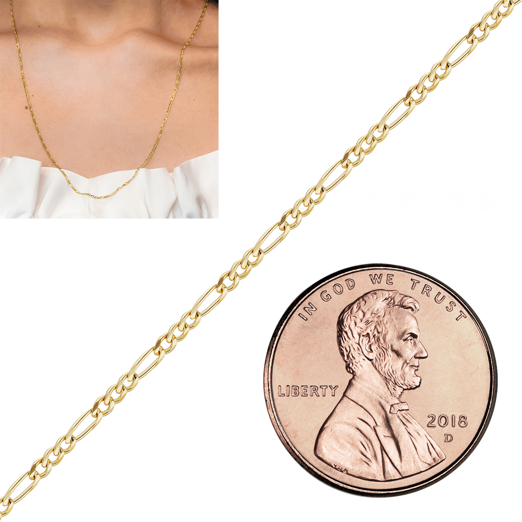 Bulk / Spooled Classic Figaro Chain in 10K Yellow Gold (1.50 mm - 3.00 mm)