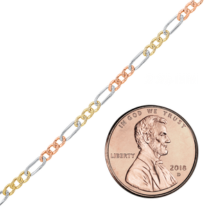 Bulk / Spooled Classic Figaro Chain in 14K Tri-Color Gold (2.25 mm)