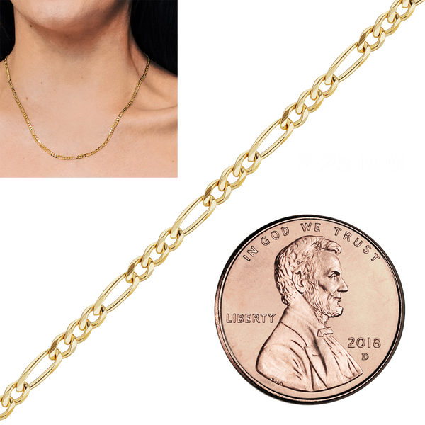 Bulk / Spooled Classic Figaro Chain in 10K Yellow Gold (1.50 mm - 3.00 mm)
