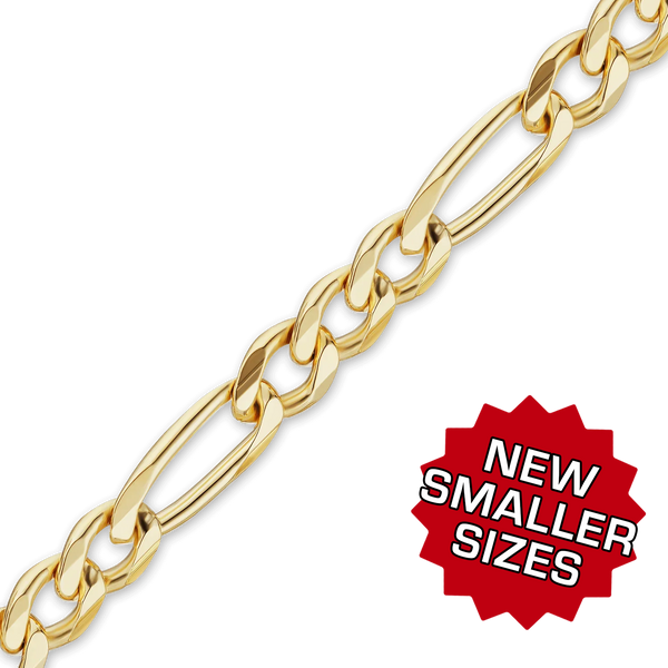 Bulk / Spooled Classic Figaro Semi-Solid Chain in 14K Yellow Gold (1.80 mm - 6.60 mm)