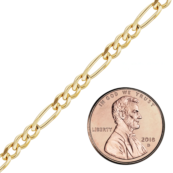 Bulk / Spooled Classic Figaro Semi-Solid Chain in 14K Yellow Gold (1.80 mm - 6.60 mm)