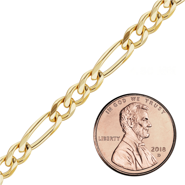 Bulk / Spooled Classic Figaro Semi-Solid Chain in 14K Yellow Gold (1.80 mm - 6.60 mm)