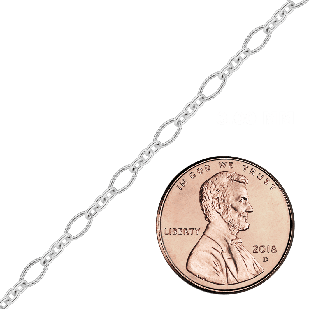 Bulk / Spooled Figaro Baroque Twist Cable Chain in Sterling Silver (3.00 mm - 7.40 mm)