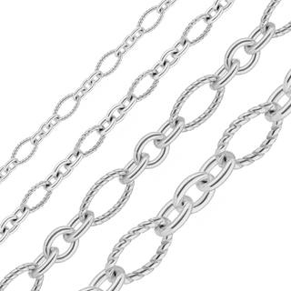 Bulk / Spooled Figaro Baroque Twist Cable Chain in Sterling Silver (3.00 mm - 7.40 mm)