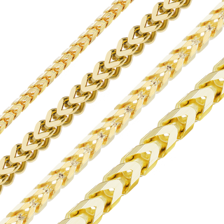 Bulk / Spooled Franco Foxtail Chain in 14K Yellow Gold (1.25 mm - 3.20 mm)