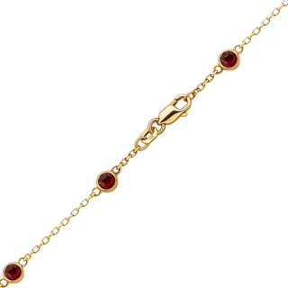 Finished Diamond by the Yard Cable Chain Anklet in 14K Yellow Gold with Garnet Stones