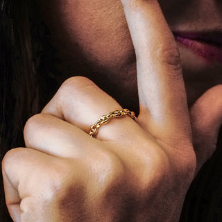 Greenwich Village Puffed Mariner Link Semi-Solid Chain Ring in 14K Yellow Gold