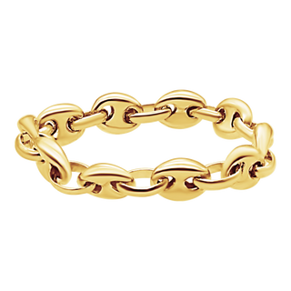 Greenwich Village Puffed Mariner Link Semi-Solid Chain Ring in 14K Yellow Gold