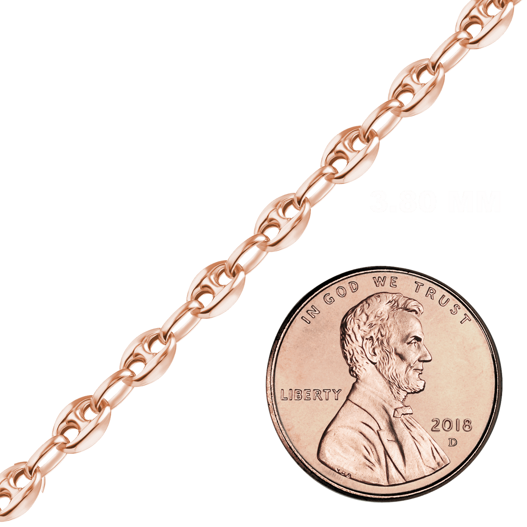 Bulk / Spooled Classic Puffed Mariner Link Semi-Solid Chain in 14K Rose Gold (3.80 mm)