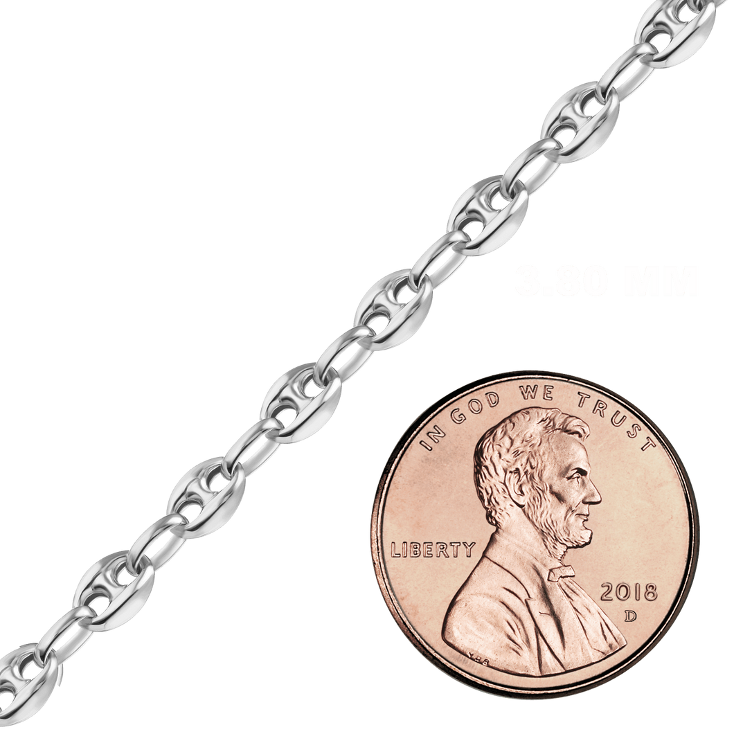 Bulk / Spooled Classic Puffed Mariner Link Semi-Solid Chain in 14K White Gold (3.80 mm)