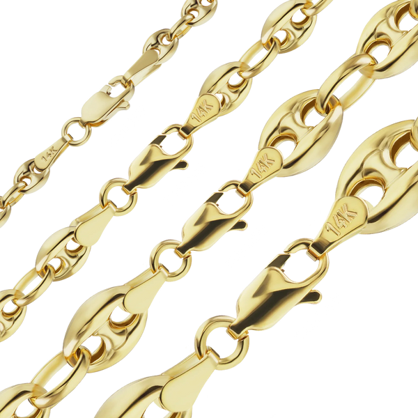 Greenwich Village Puffed Mariner Link Anklet in 14K Yellow Gold