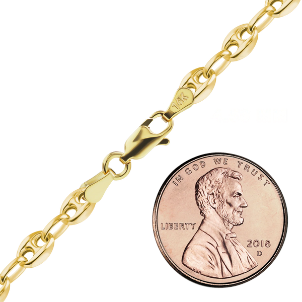 Greenwich Village Puffed Mariner Link Anklet in 14K Yellow Gold