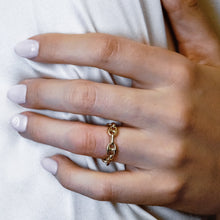 Load image into Gallery viewer, Greenwich Village Puffed Mariner Link Semi-Solid Chain Ring in 14K Yellow Gold
