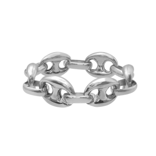 Greenwich Village Puffed Mariner Link Chain Ring in Sterling Silver