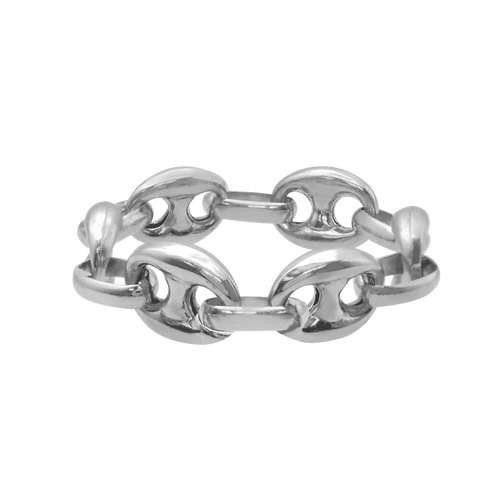 Greenwich Village Puffed Mariner Link Chain Ring in Sterling Silver