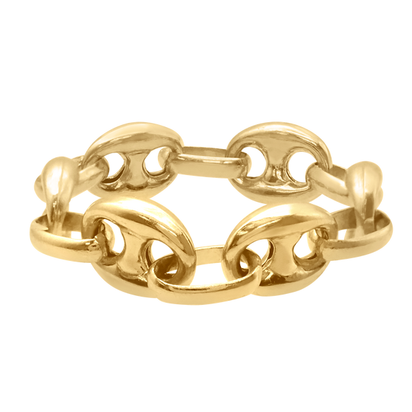 Greenwich Village Puffed Mariner Link Semi-Solid Chain Ring in 14K Yellow Gold