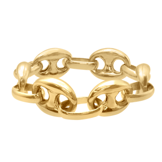 Greenwich Village Puffed Mariner Link Semi-Solid Chain Ring in 14K Yellow Gold
