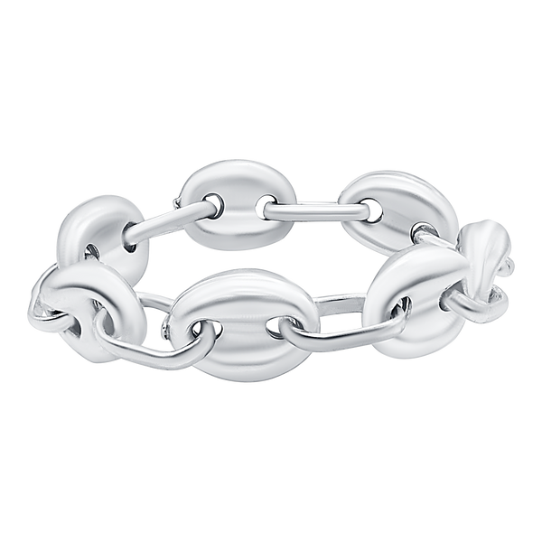 Greenwich Village Puffed Mariner Link Chain Ring in Sterling Silver