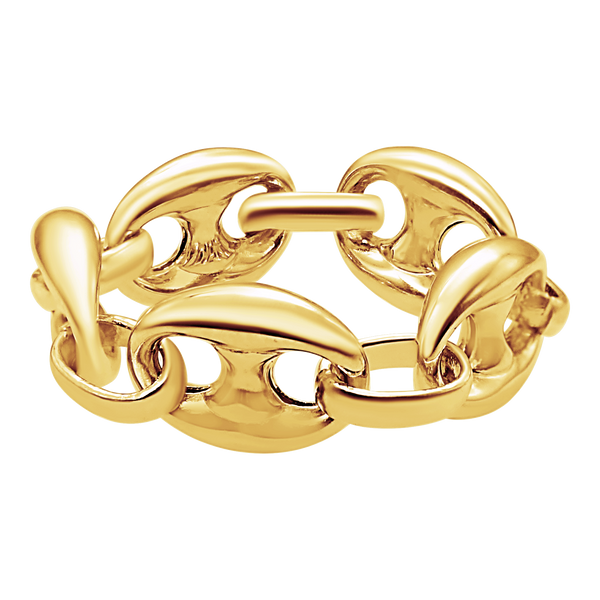 Greenwich Village Puffed Mariner Link Semi-Solid Chain Ring in 14K Yellow Gold