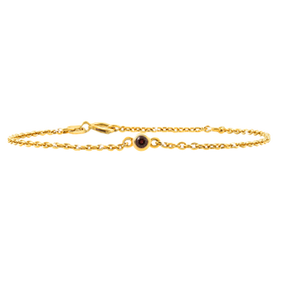 Diamond or Gemstone Round Bezel Charm in 14K Yellow Diamond Cut Cable Bracelet