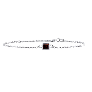 Diamond or Gemstone Square Bezel Charm in 14K White Diamond Cut Cable Bracelet
