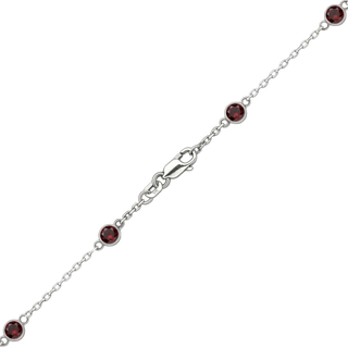 Finished Diamond by the Yard Cable Chain Bracelet in 14K White Gold with Garnet Stones