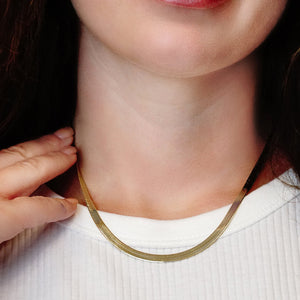 Flexible Hudson Herringbone Chain Necklace in Sterling Silver 18K Yellow Gold Finish