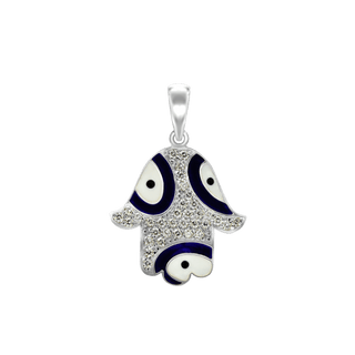 ITI NYC Hamsa Pendant with Evil Eye with Black and White Enamel in Sterling Silver