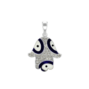 ITI NYC Hamsa Pendant with Evil Eye with Black and White Enamel in Sterling Silver