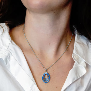 ITI NYC Hamsa Pendant with Blue Enamel in Sterling Silver