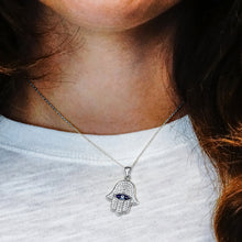 Load image into Gallery viewer, ITI NYC Hamsa Pendant with Evil Eye in Sterling Silver
