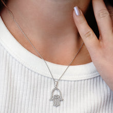 Load image into Gallery viewer, ITI NYC Hamsa Pendant with Evil Eye in Sterling Silver
