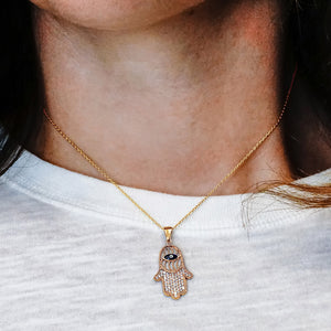 ITI NYC Hamsa Pendant with Evil Eye in Sterling Silver