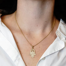 Load image into Gallery viewer, ITI NYC Hamsa Filigree Pendant in 14K Gold
